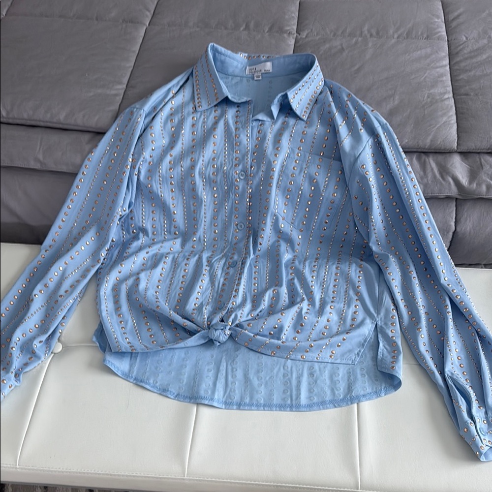 Hot & Delicious Light Blue Blouse with Gold Accents
